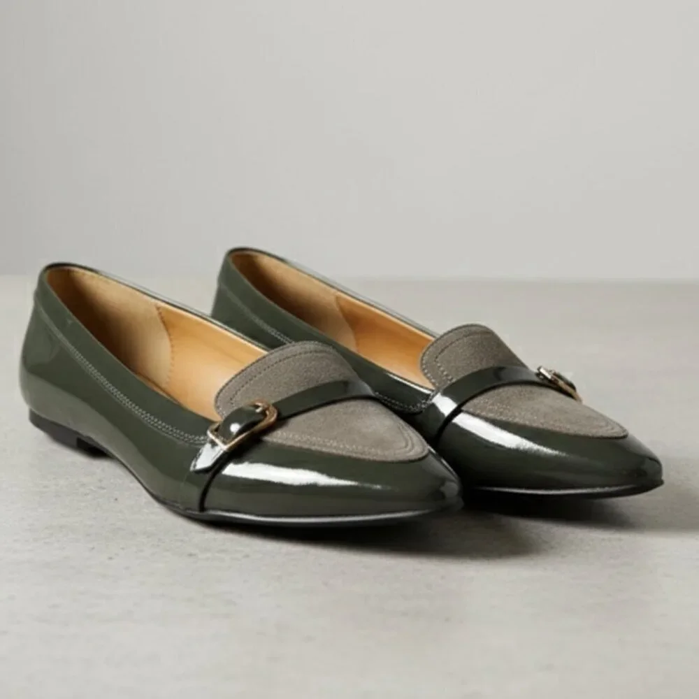 Isola Lovie Green Suede & Patent Loafers 9 NWOT - Picture 2 of 2